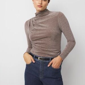 WHBM Shimmer Mock neck Top Large Gray